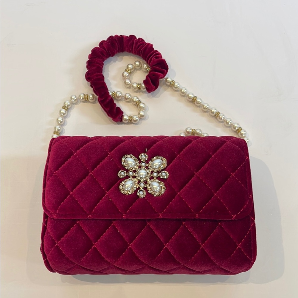 Sondra Roberts Elegant Velvet Clutch with Pearl Detailing Crossbody Bag